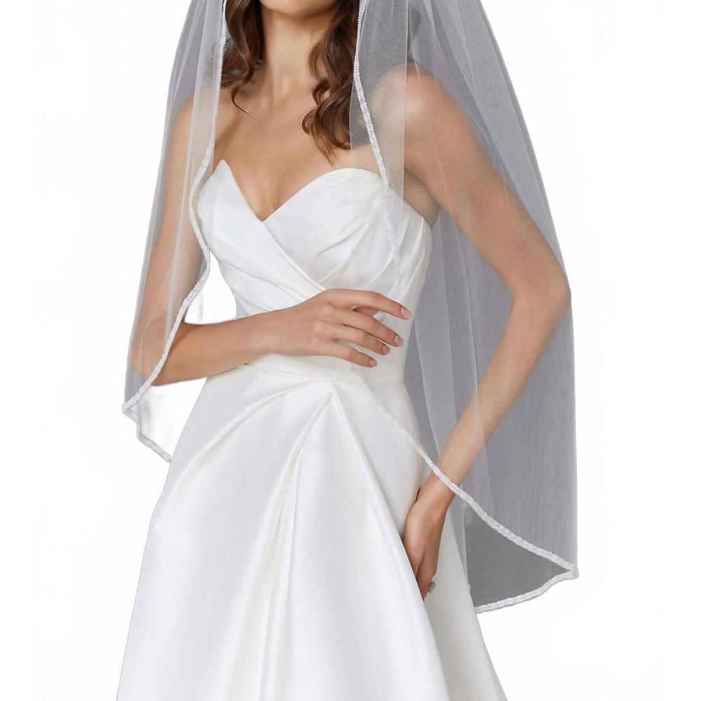 NEW MORILEE edged with bugle beads fingertip length wedding veil in ivory